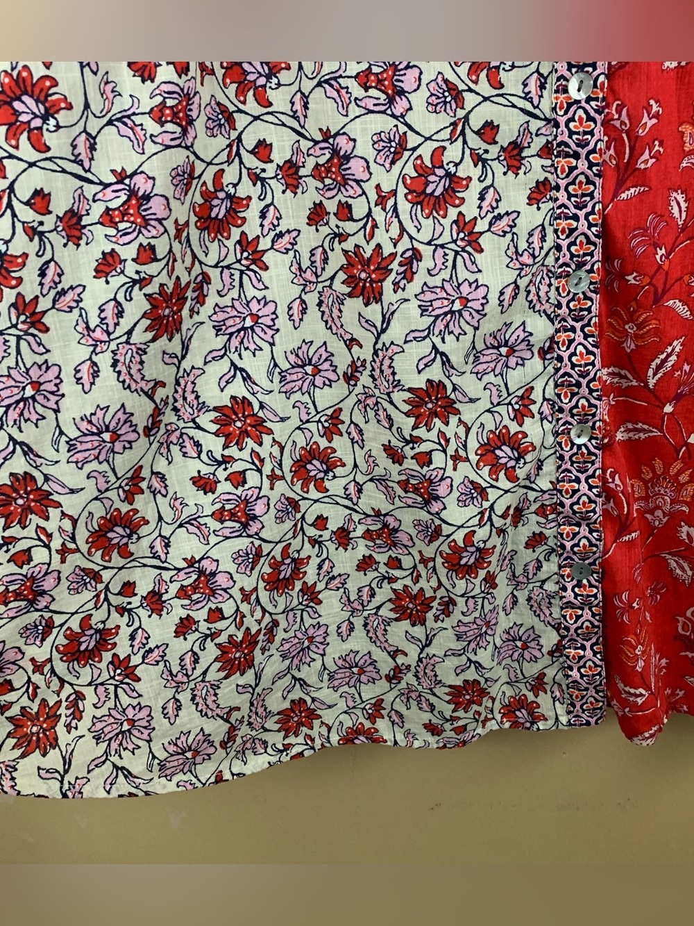 J Jill Shirt Womens 4X Red Colorblock Floral Button Up Cotton Long Sleeve Boho - Picture 7 of 12